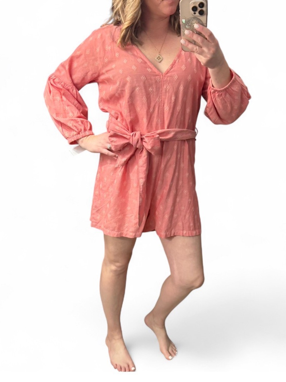 LOFT Beach Pink Boho Cotton Blend Romper Women’s Size Medium